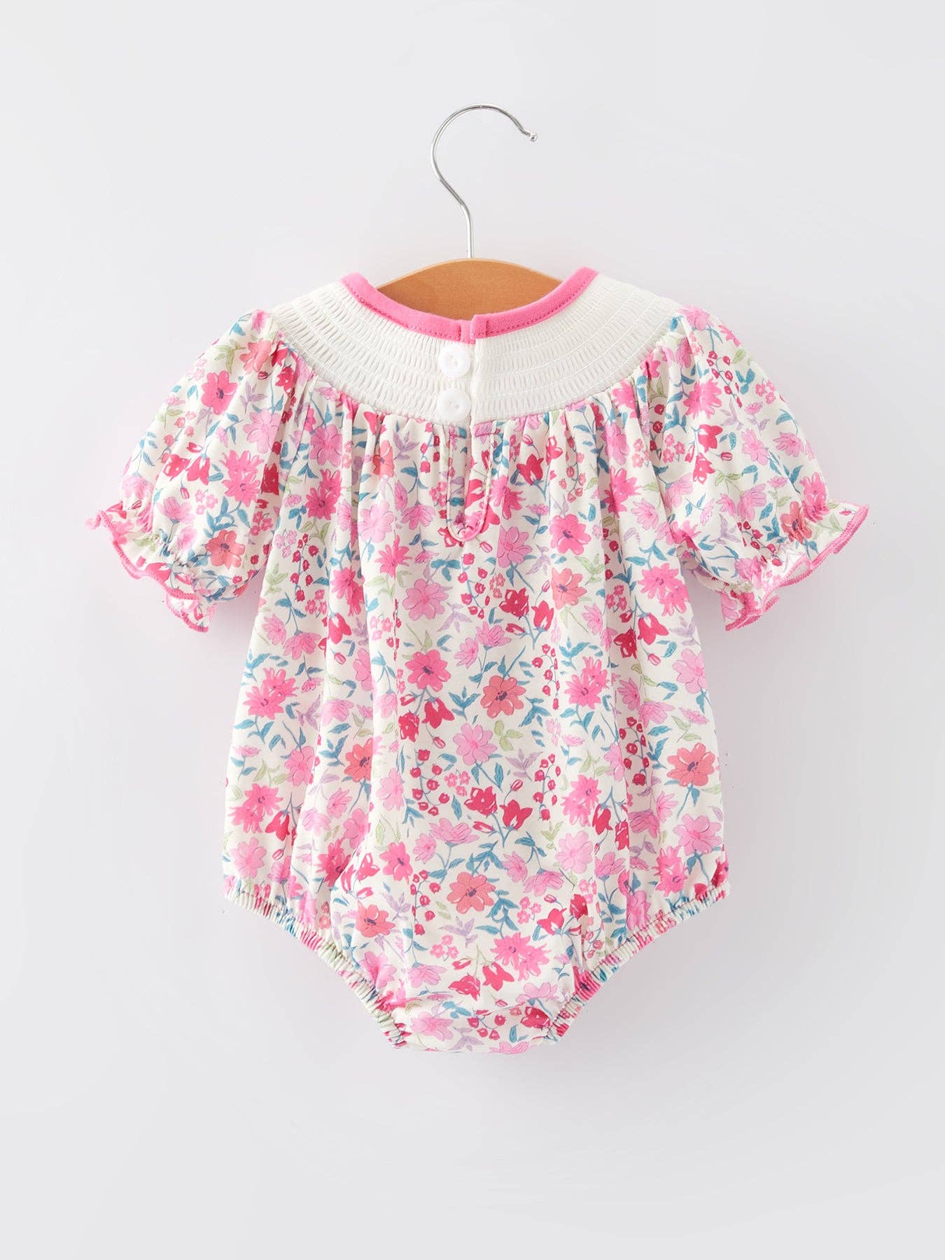 Smocking Heart Bow Embroidery Girls Romper