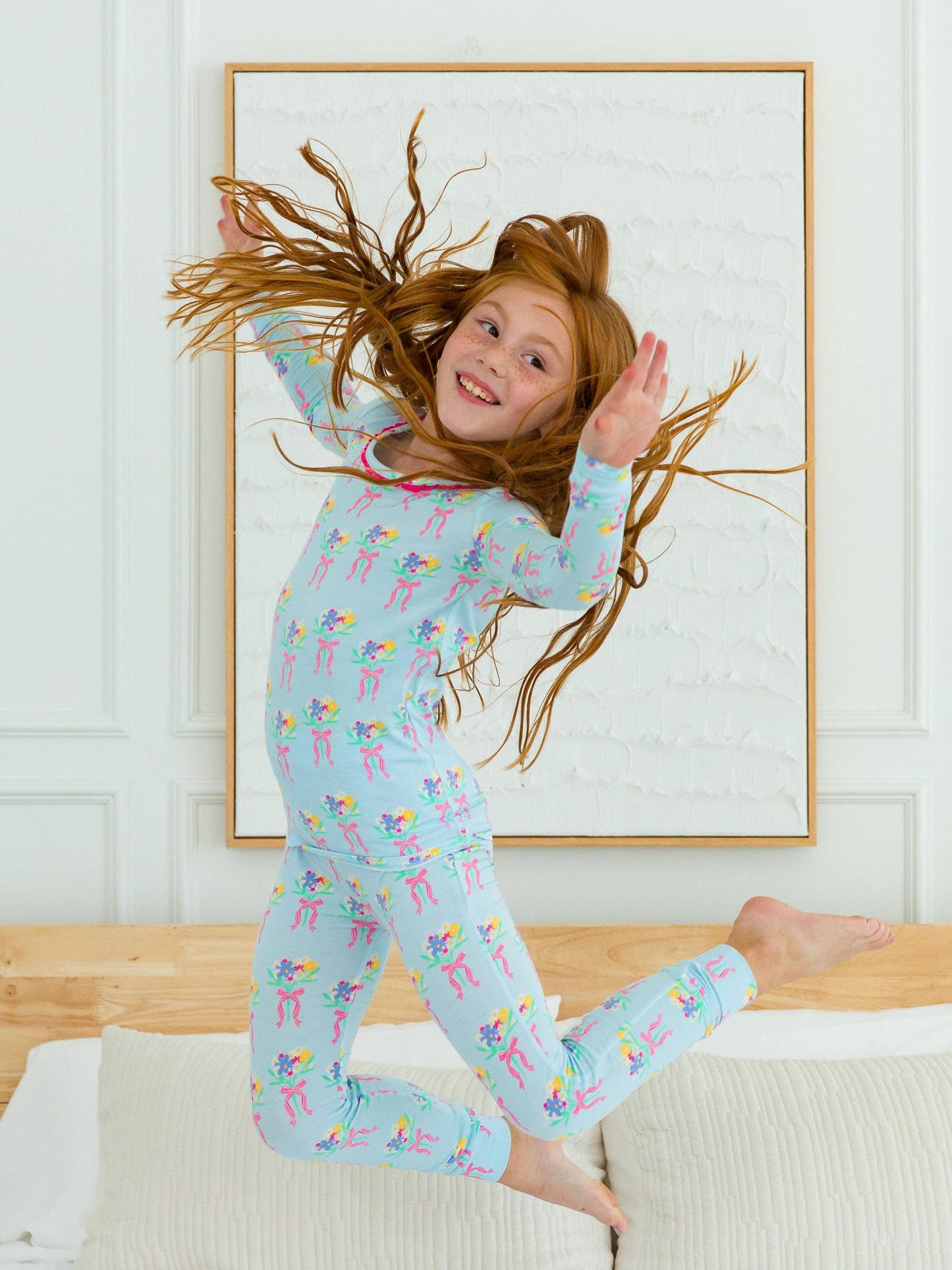 Girls Bows and Bouquets Bamboo Viscose Ruffle Long Sleeve Pajama Set