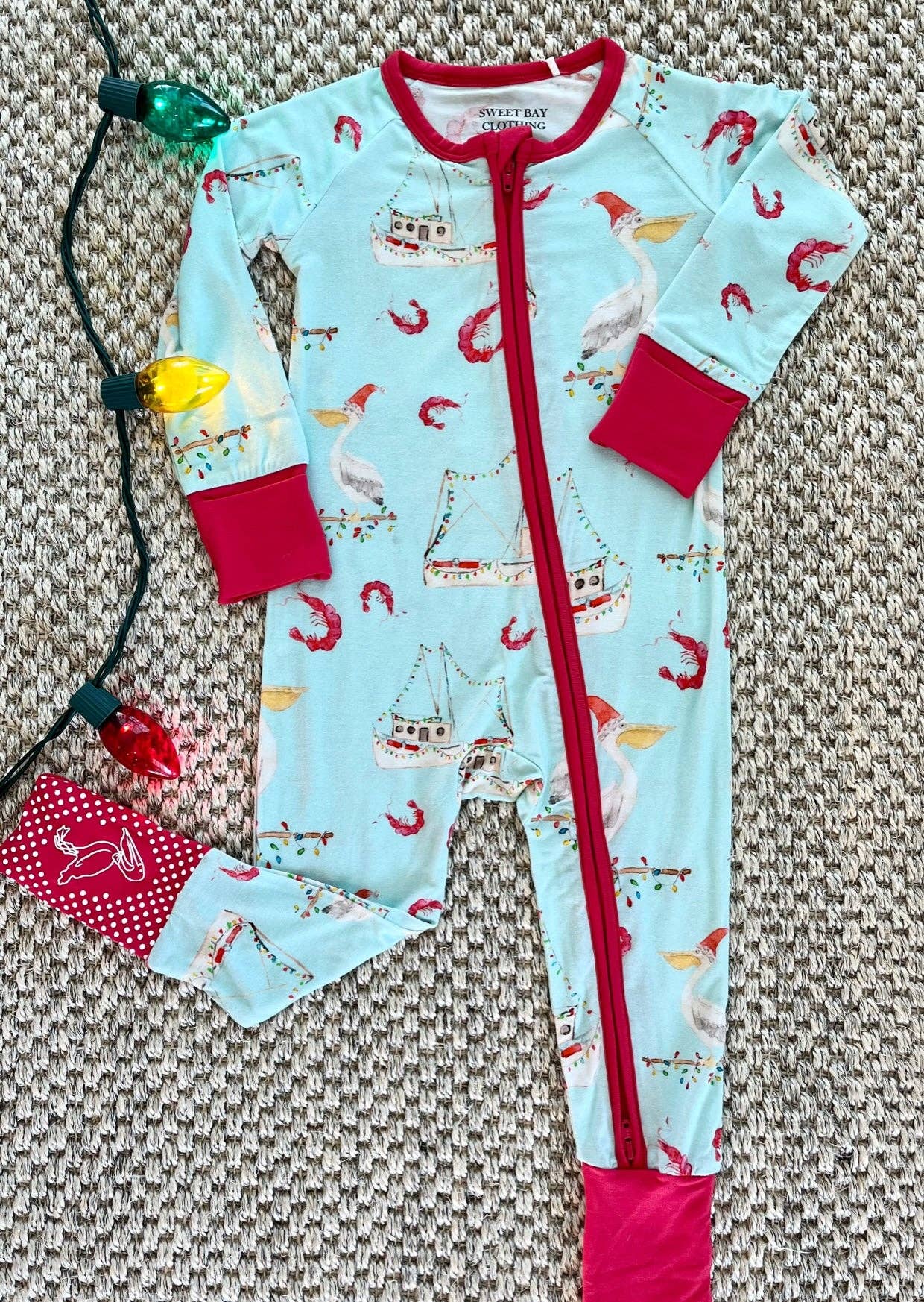 Shrimp Boat Christmas Zipper Onesie