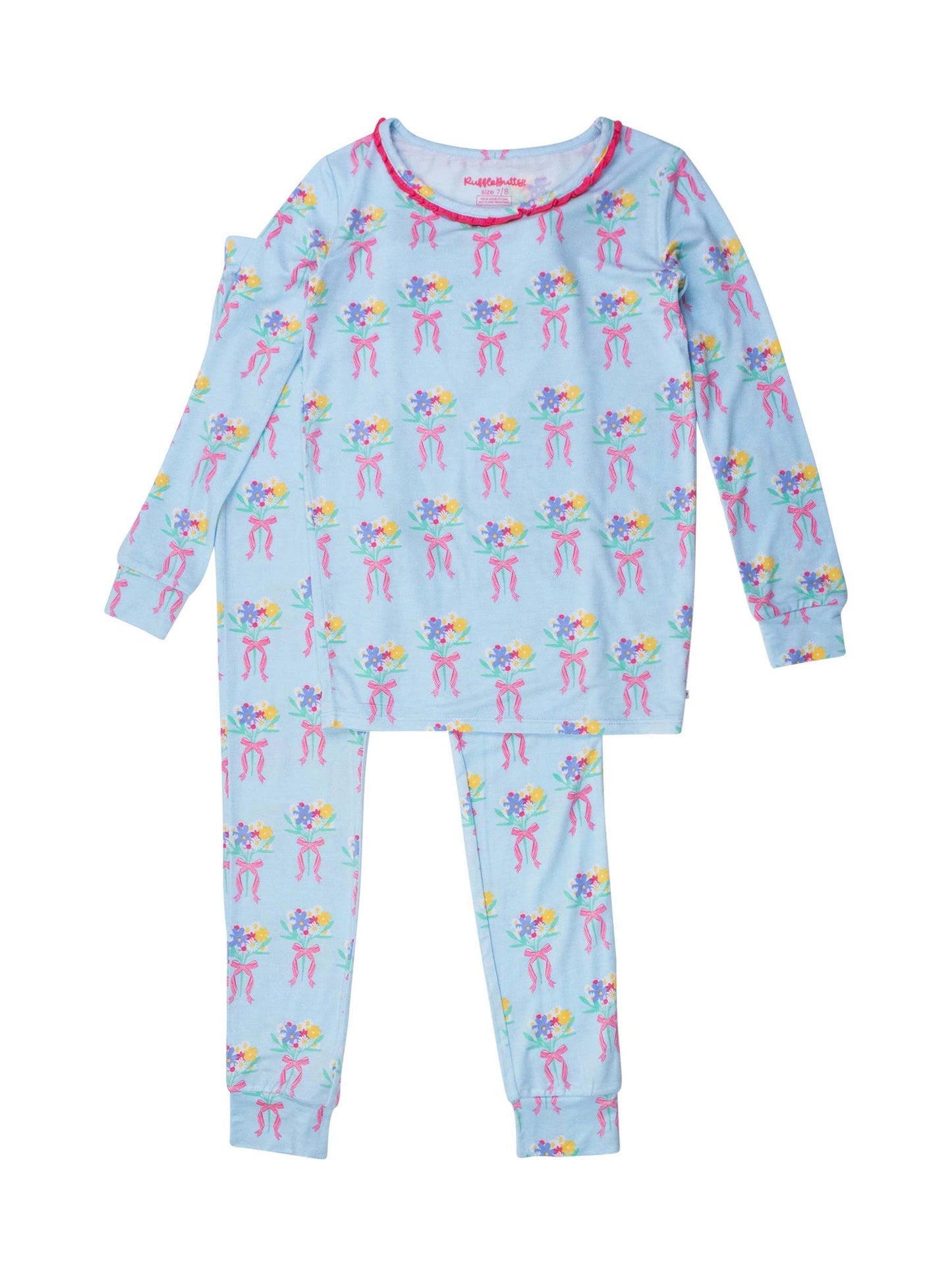 Girls Bows and Bouquets Bamboo Viscose Ruffle Long Sleeve Pajama Set