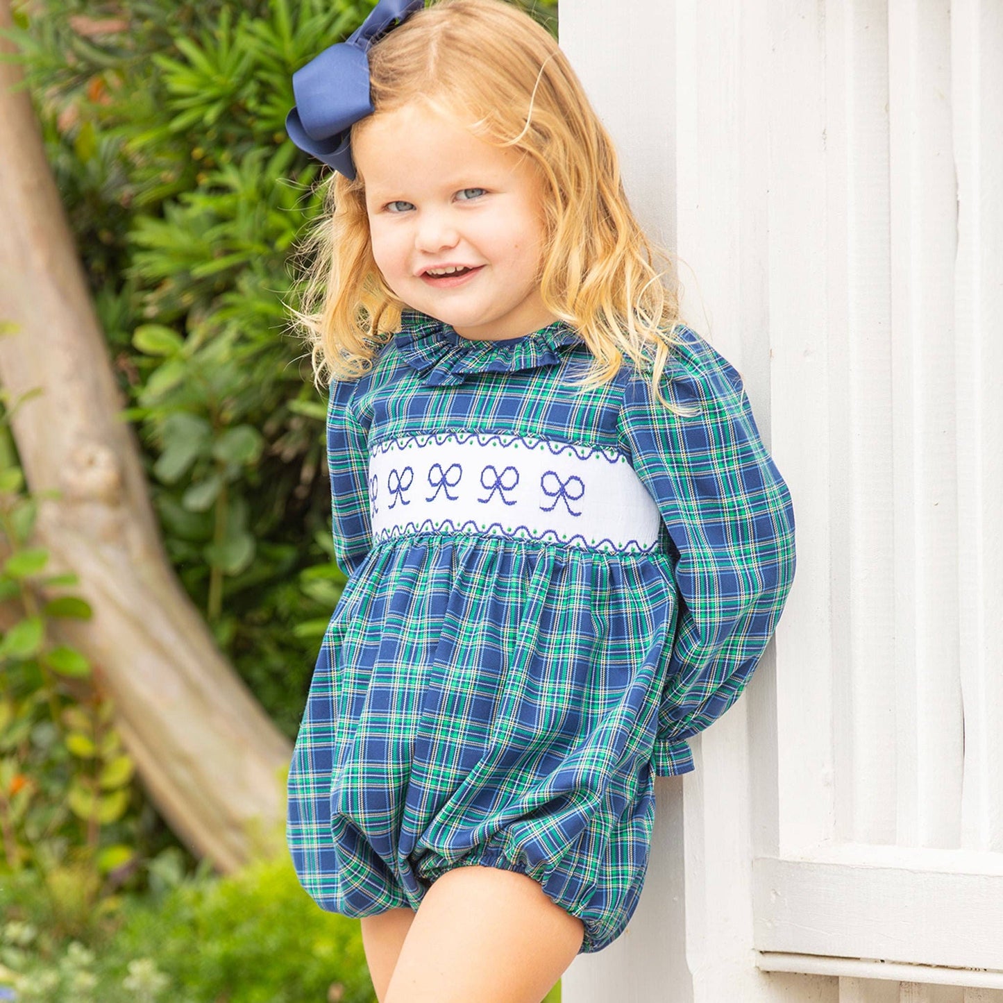 Girls Smocked Bubble - Midnight Tartan