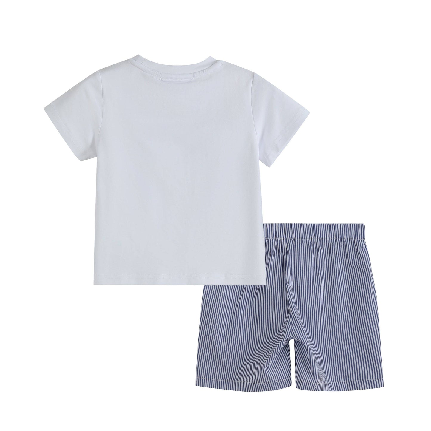 White Shark Smocked Tee and Navy Stripe Shorts Set