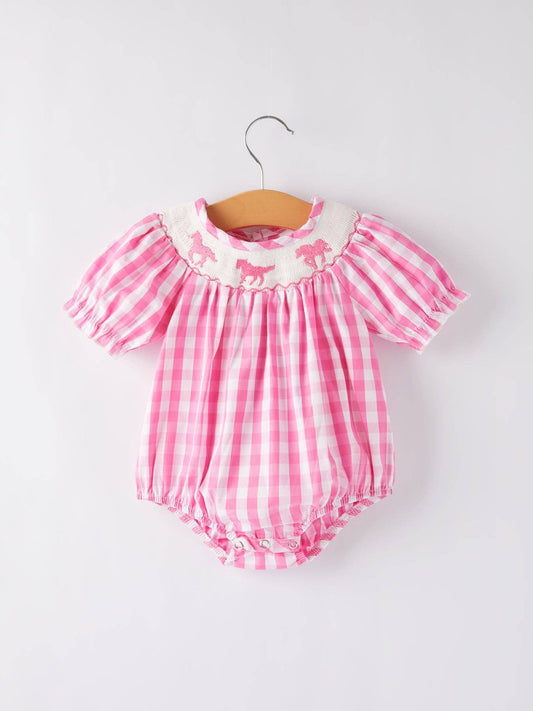 Horse Embroidery Smocking Girls Romper