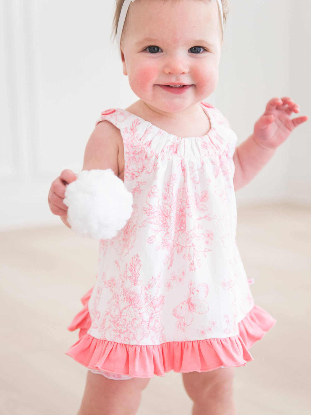 Baby Girls Bubblegum Pink Butterfly Garden Toile Knit Swing Top and Bloomer Set