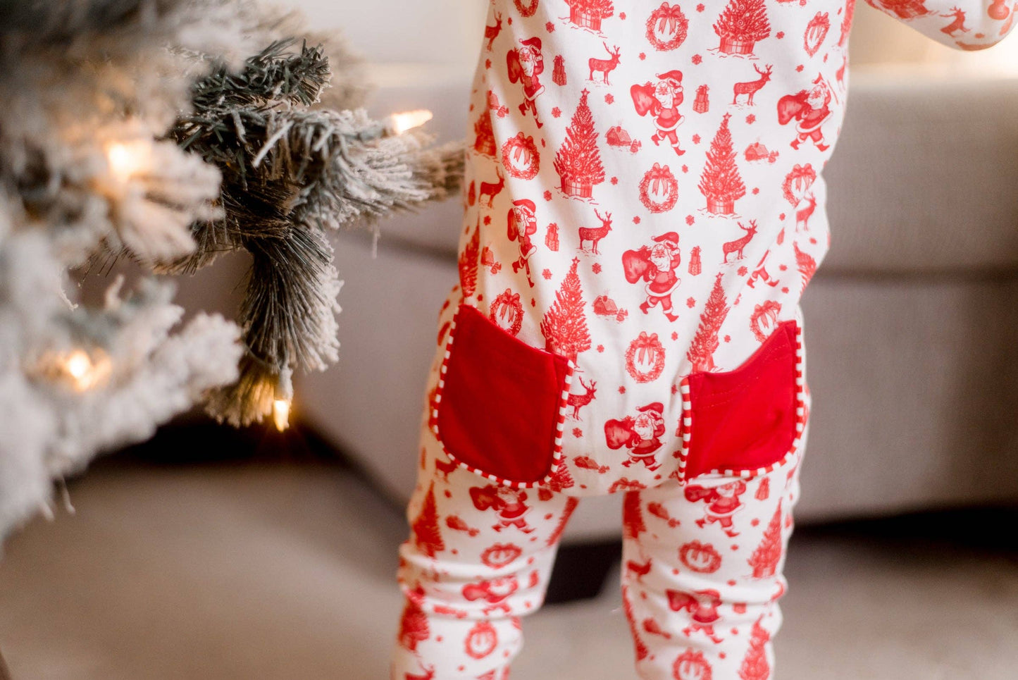 Old Fashioned Christmas Boys' Lounge Zippie with Piping Trim