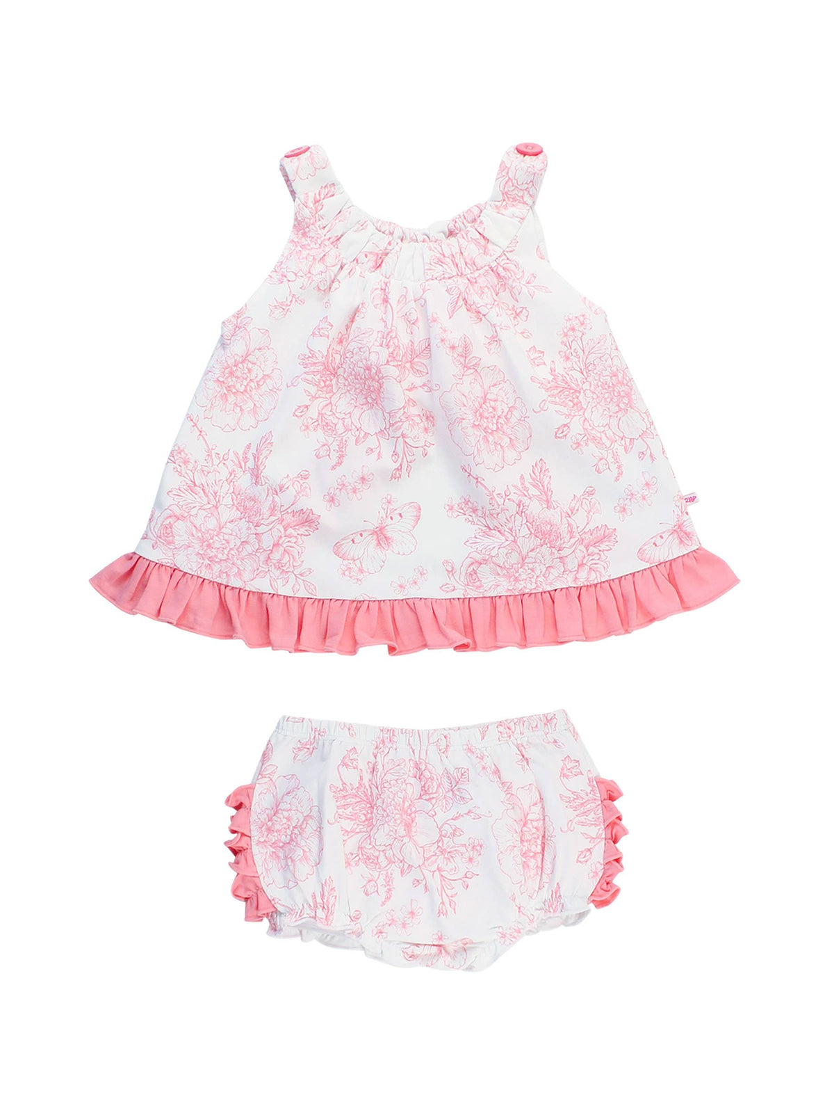 Baby Girls Bubblegum Pink Butterfly Garden Toile Knit Swing Top and Bloomer Set