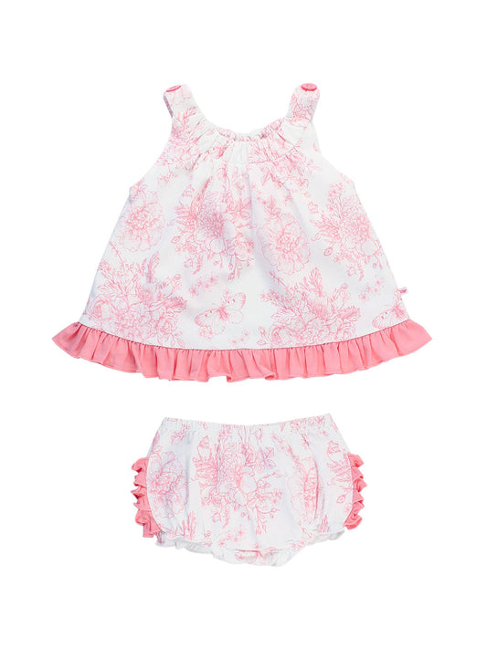 Baby Girls Bubblegum Pink Butterfly Garden Toile Knit Swing Top and Bloomer Set