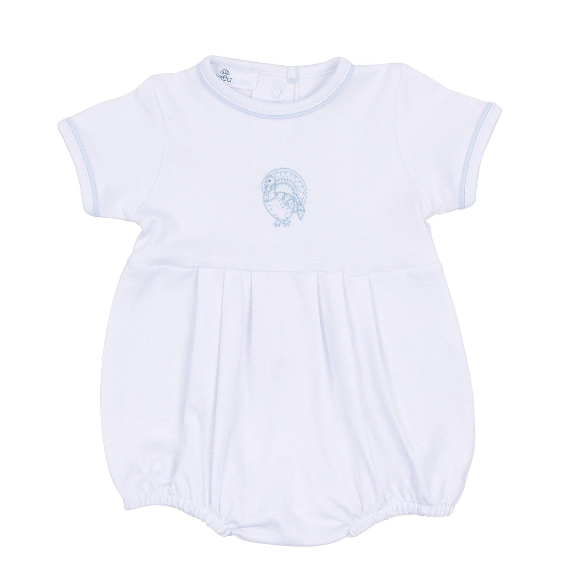 Harvest Blessings Hand-Embroidered Short Sleeve Boy Bubble - Light Blue