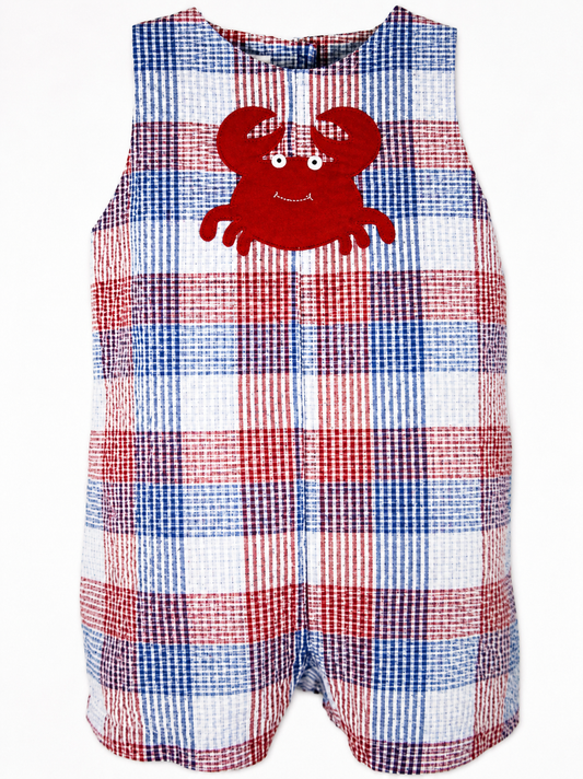 Crab Applique Seersucker Sunsuit