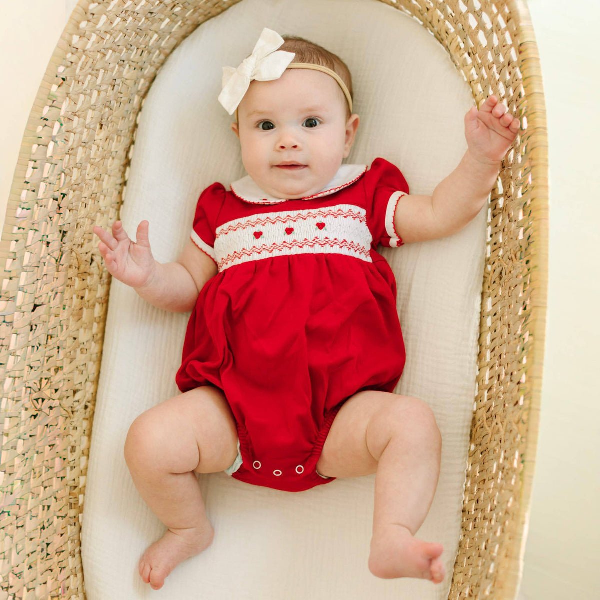 Eve Classics Smocked Short Sleeve Bubble - Red