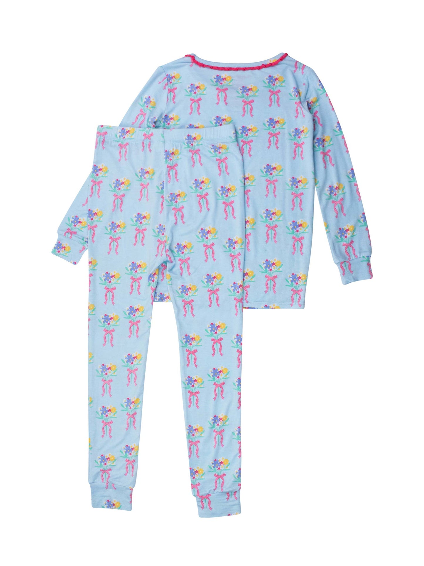 Girls Bows and Bouquets Bamboo Viscose Ruffle Long Sleeve Pajama Set