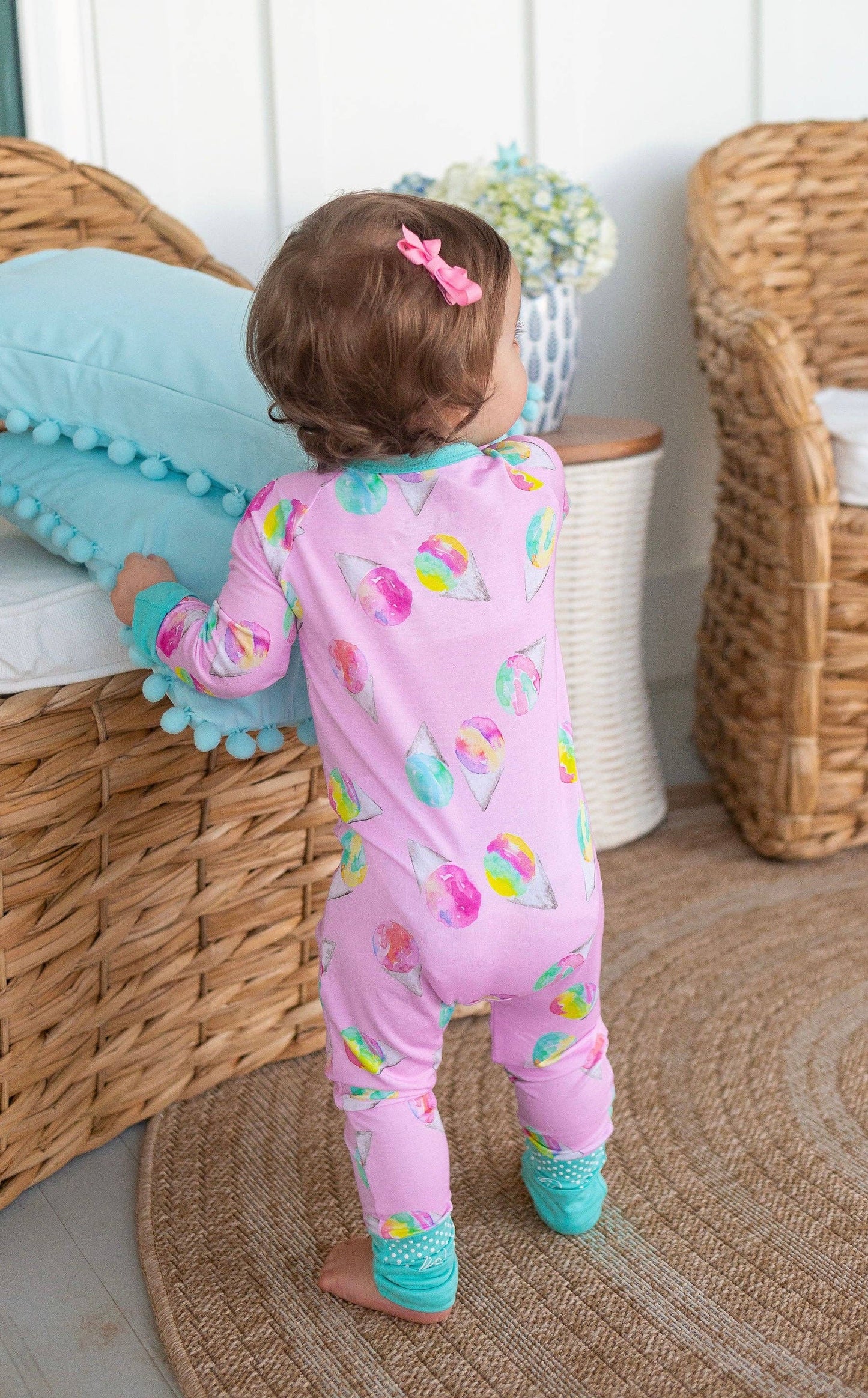 Pink Snowcones Zipper Onesie W/Ruffle