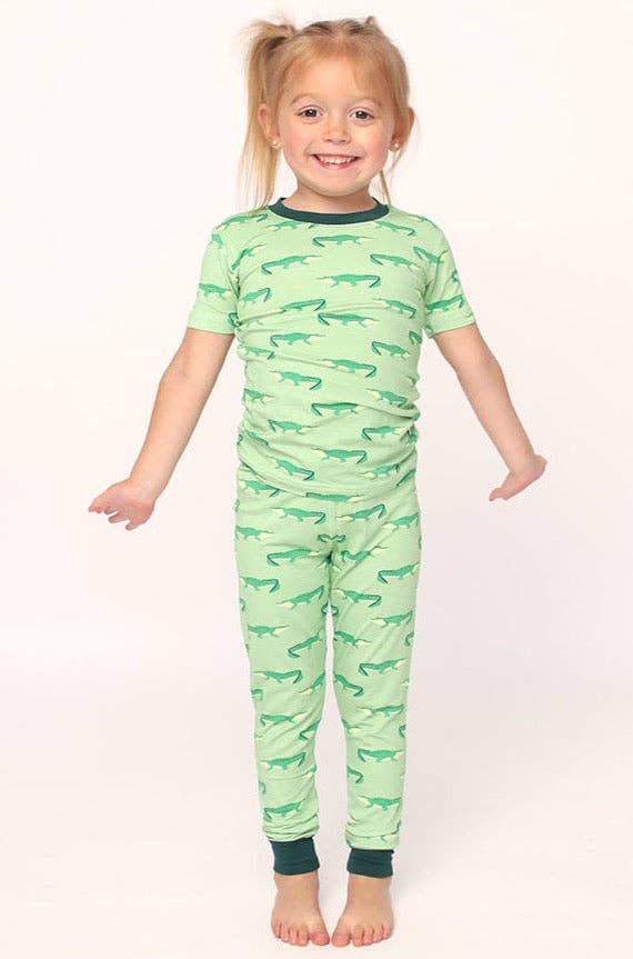Light Green Alligator 2 Piece Bamboo Pajama Set
