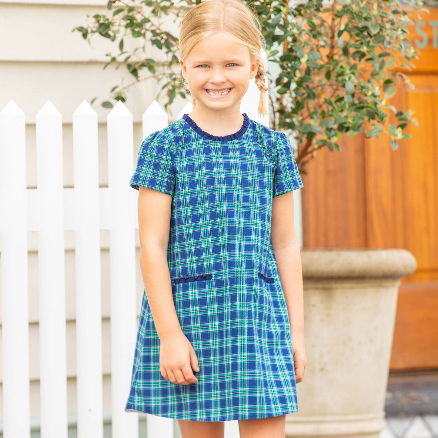 Midnight Tartan Girls Bow Back Dress