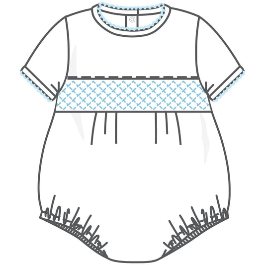 Essentials Solid Smocked Bubble - White Blue