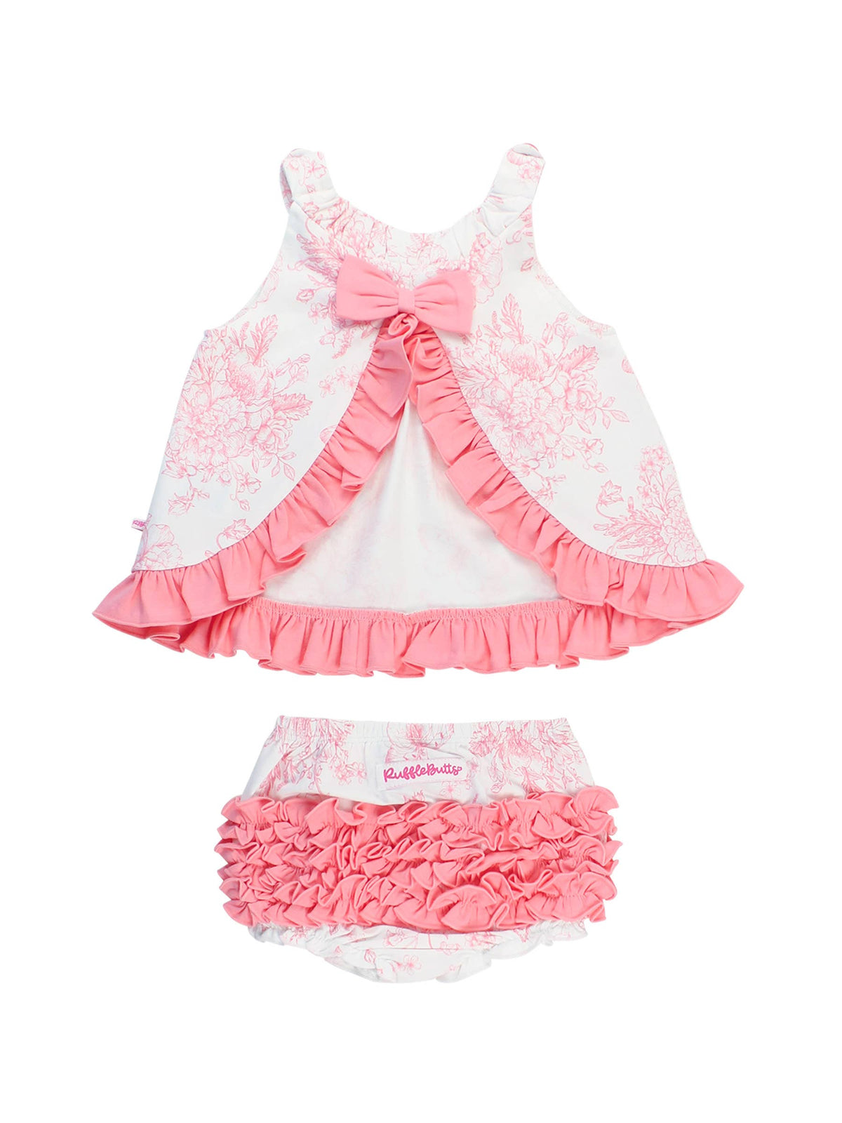 Baby Girls Bubblegum Pink Butterfly Garden Toile Knit Swing Top and Bloomer Set