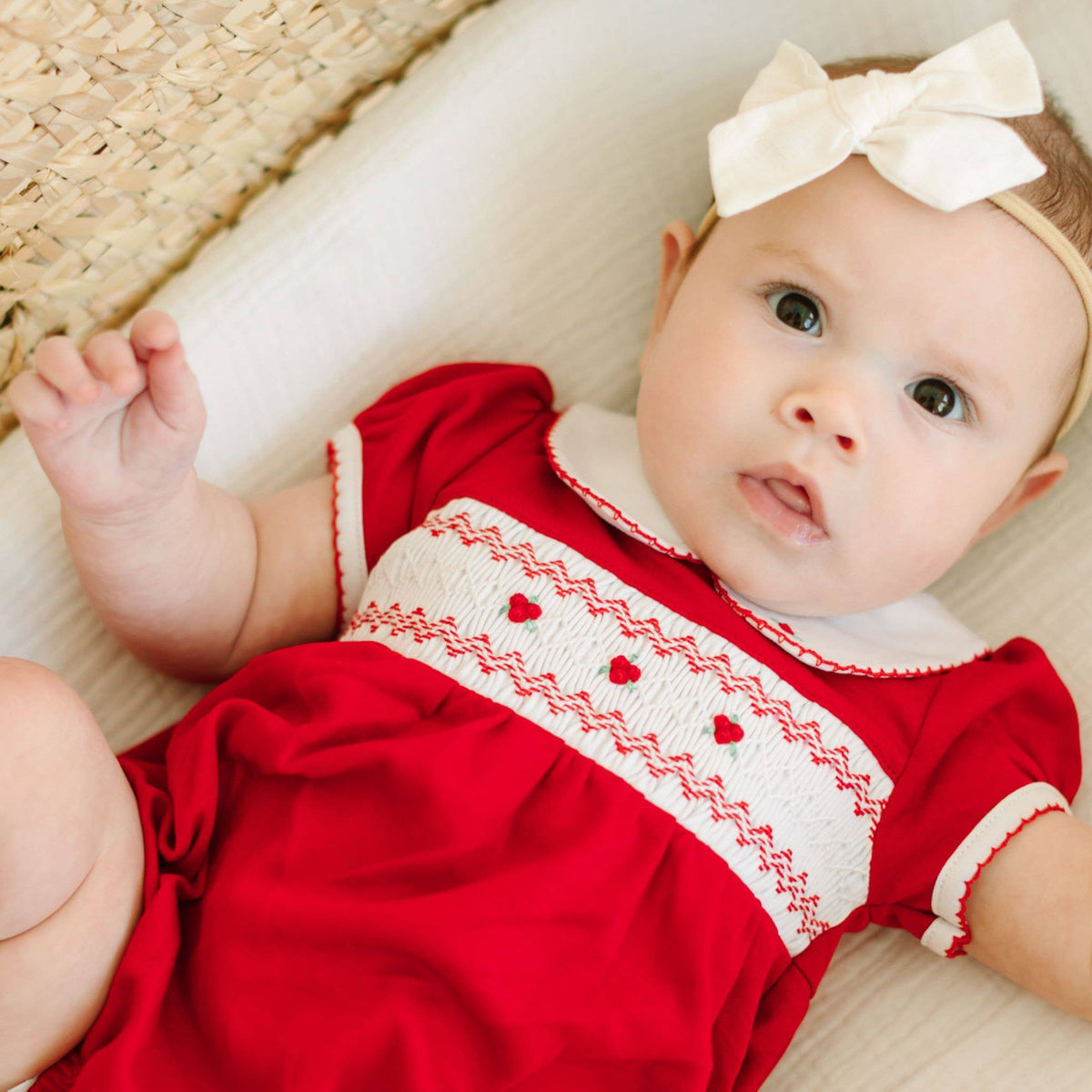 Eve Classics Smocked Short Sleeve Bubble - Red