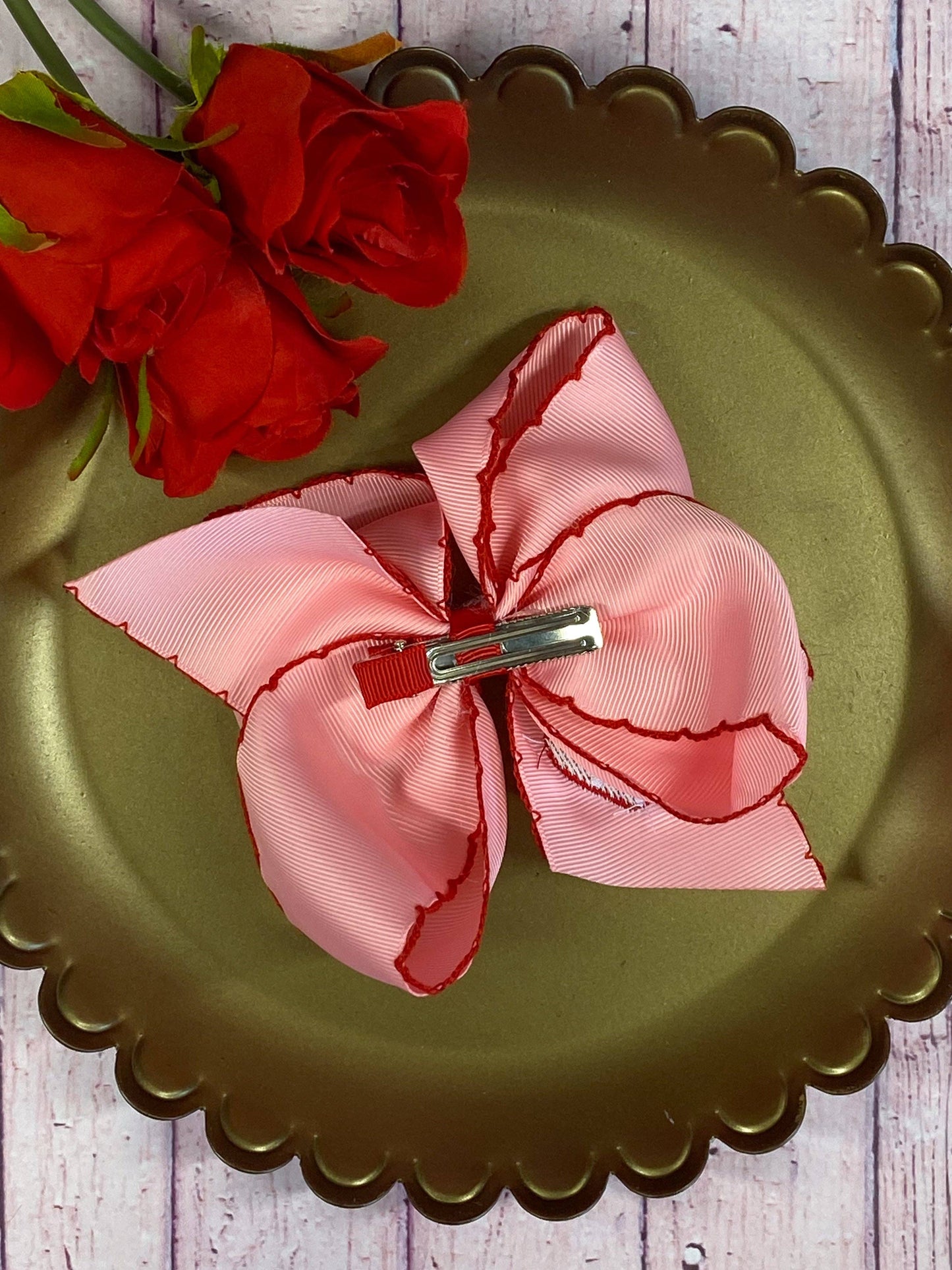 Strawberry Embroidered Moonstitch Hair Bow