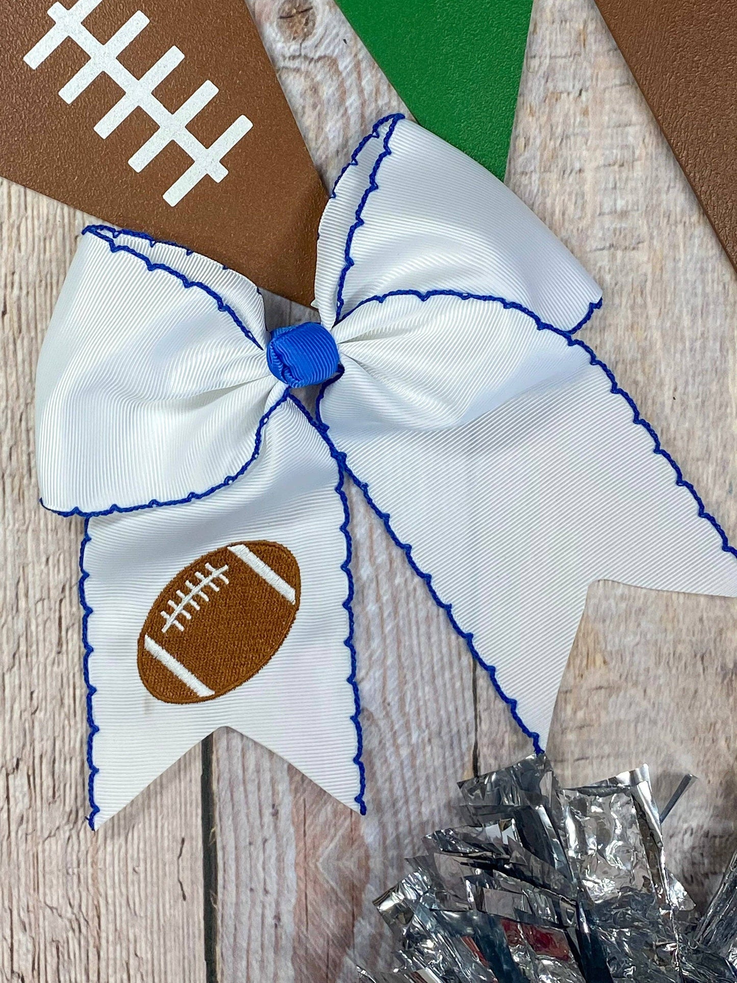 Football Embroidered Moonstitch Cheer Bows: Game Day