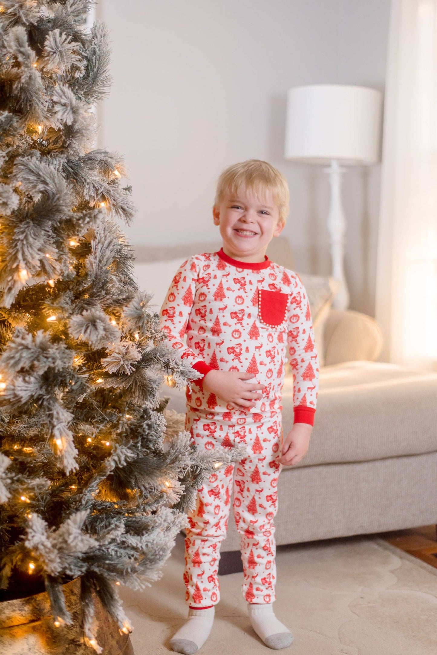 Old Fashioned Christmas Boys' Lounge 2 Piece Set with Piping Trim