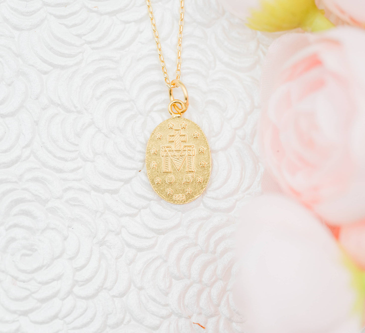 Gold Plated Miraculous Medal Necklace for Girls & Kids