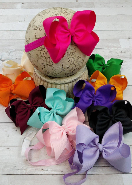 Classic Grosgrain Hair Bow - Satin Headband - 4.5"