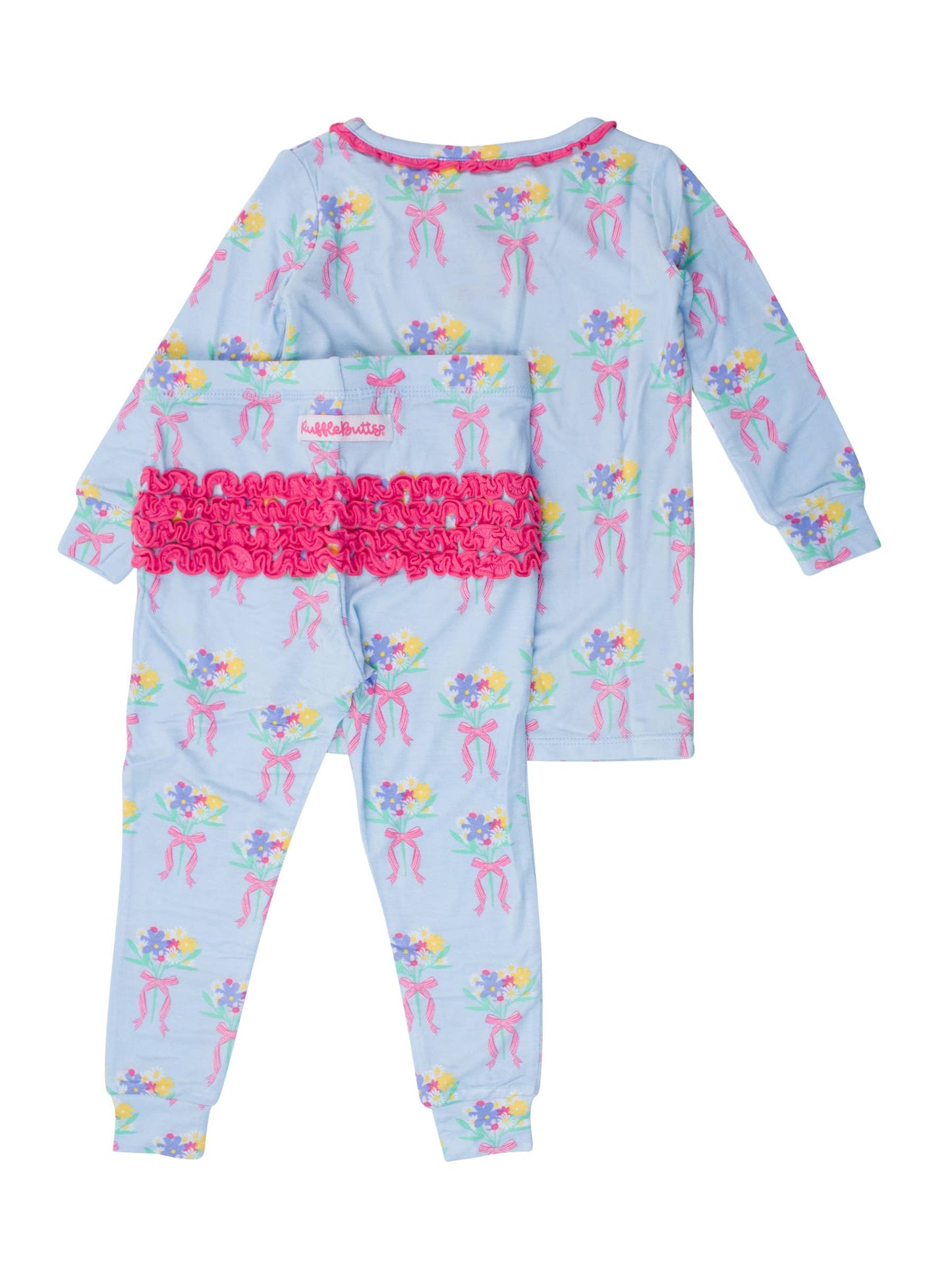 Toddler Girls Bows and Bouquets Bamboo Viscose Ruffle Long Sleeve Pajama Set
