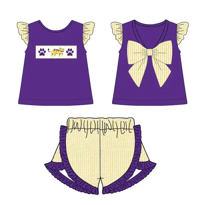 Tigers Collegiate Seersucker Bow Short Set
