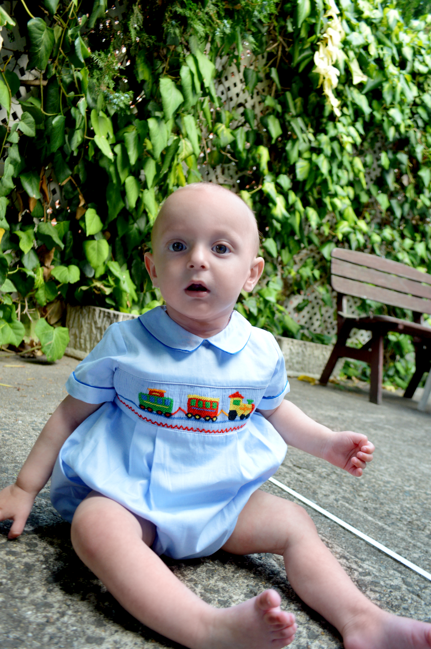 Smocked Train Baby Boy Bubble Romper