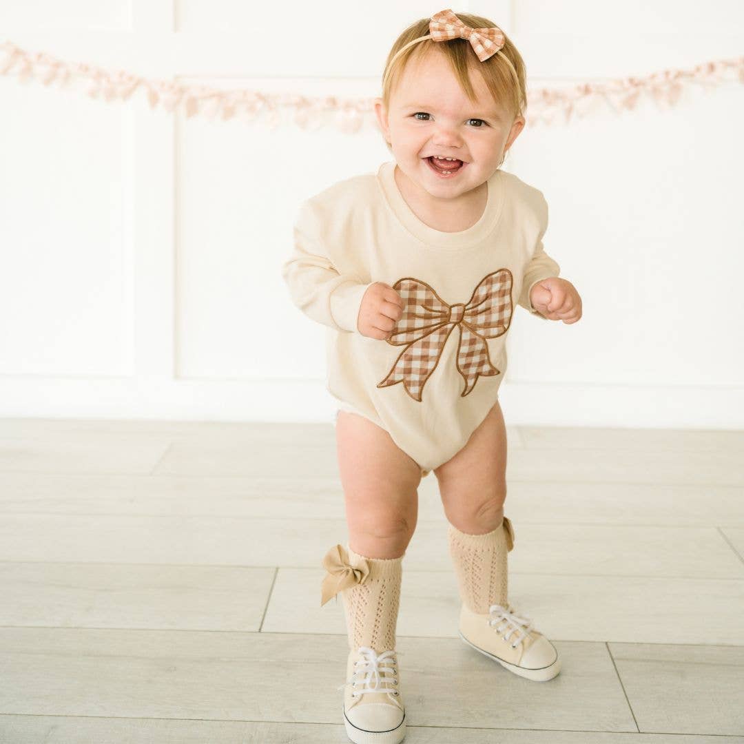Gingham Bow Long Sleeve Romper