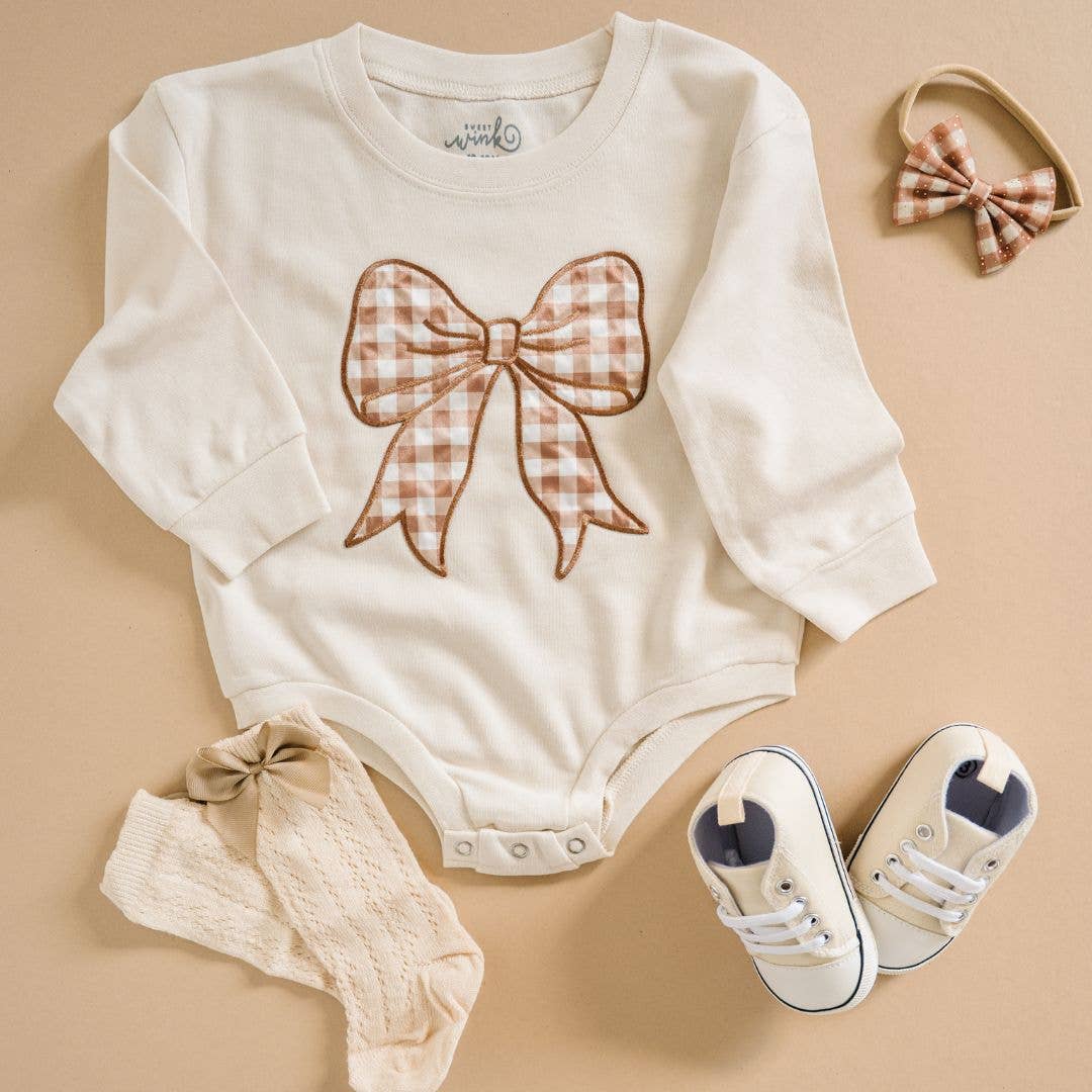 Gingham Bow Long Sleeve Romper