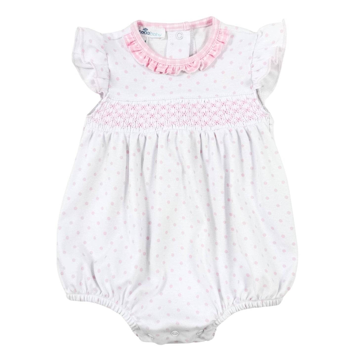 Gingham Dots Smocked Bubble in Pink