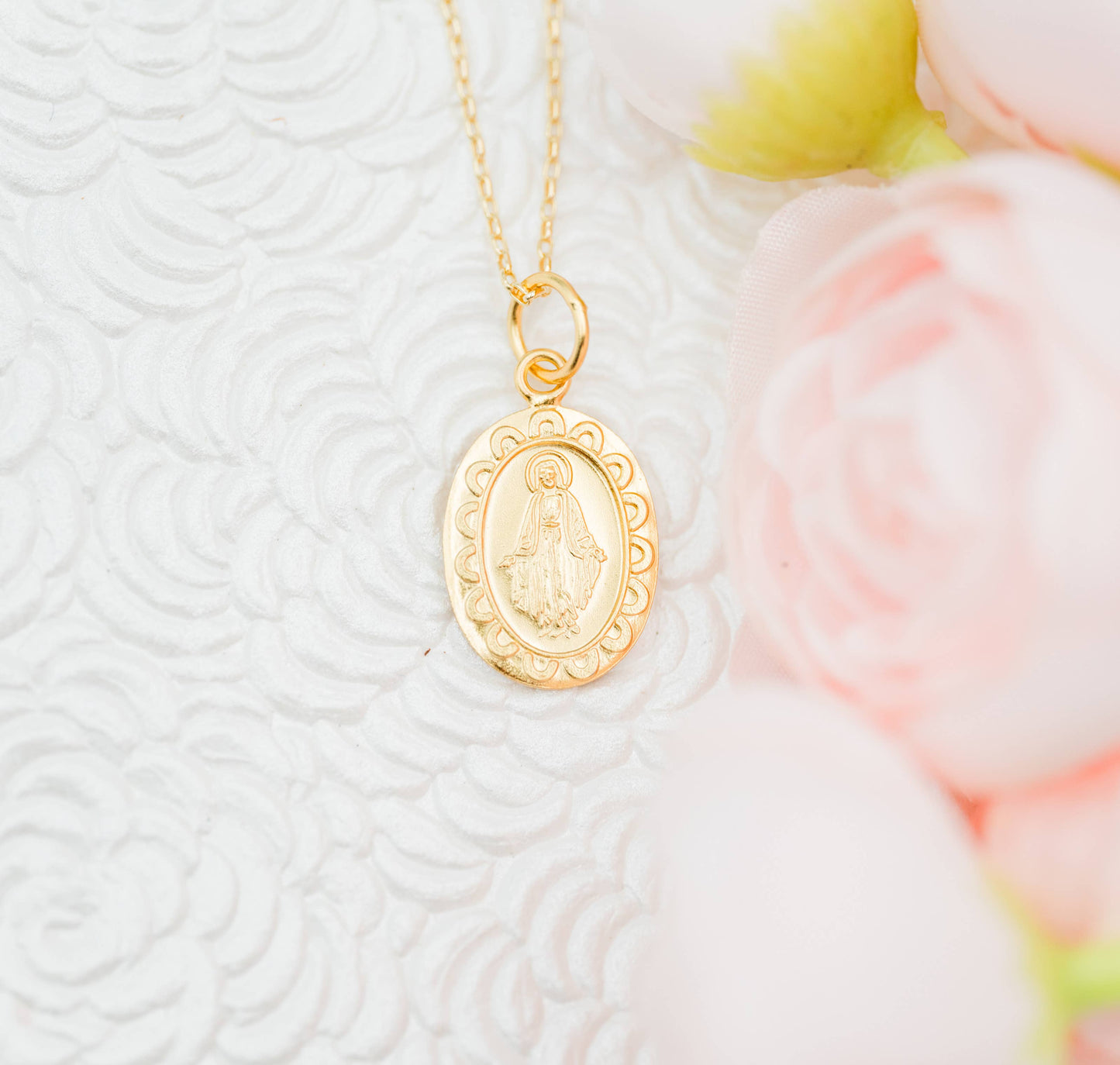 Gold Plated Miraculous Medal Necklace for Girls & Kids