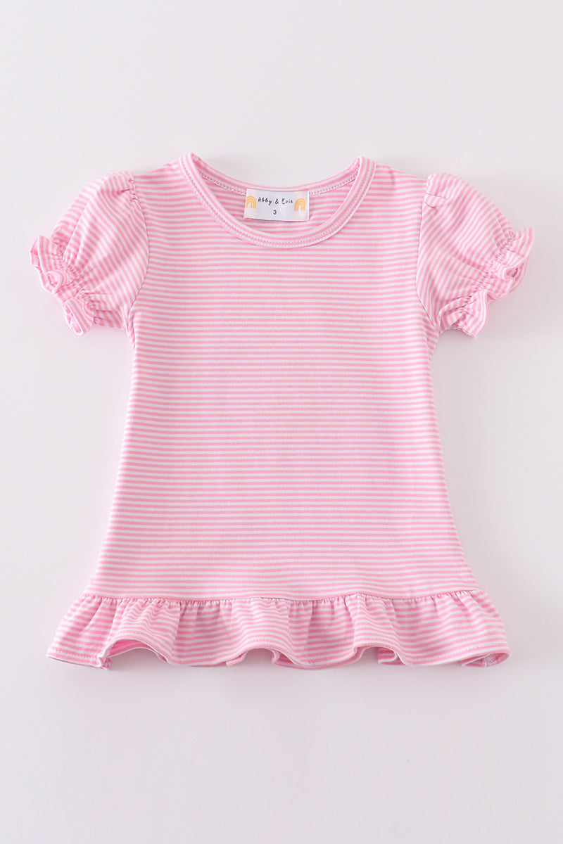 Premium Pink & white stripe ruffle top