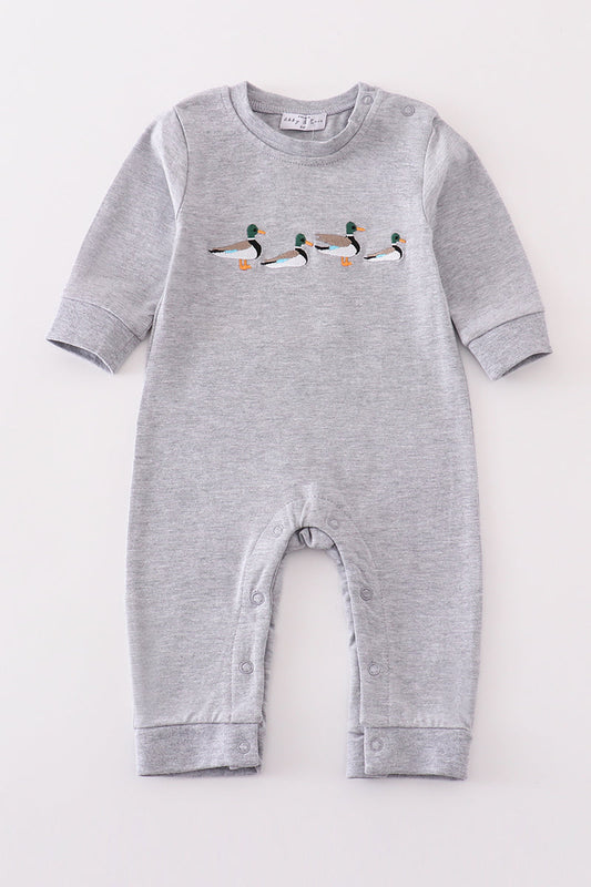 Premium Grey Duck Embroidery boy romper