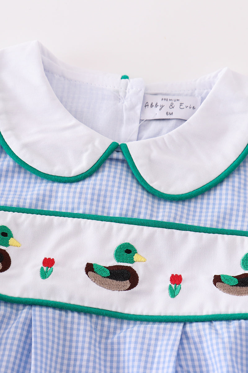 Premium Blue Duck Embroidery Boy-Gingham Bubble