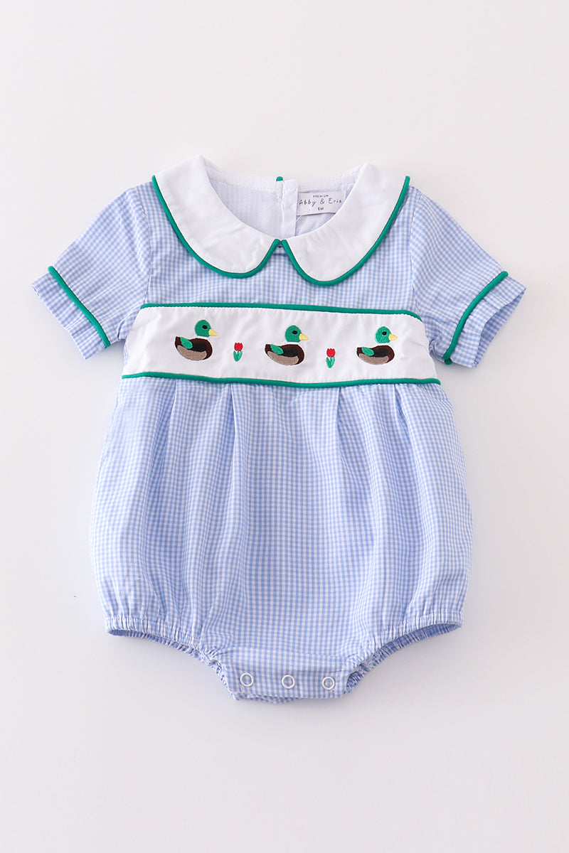 Premium Blue Duck Embroidery Boy-Gingham Bubble