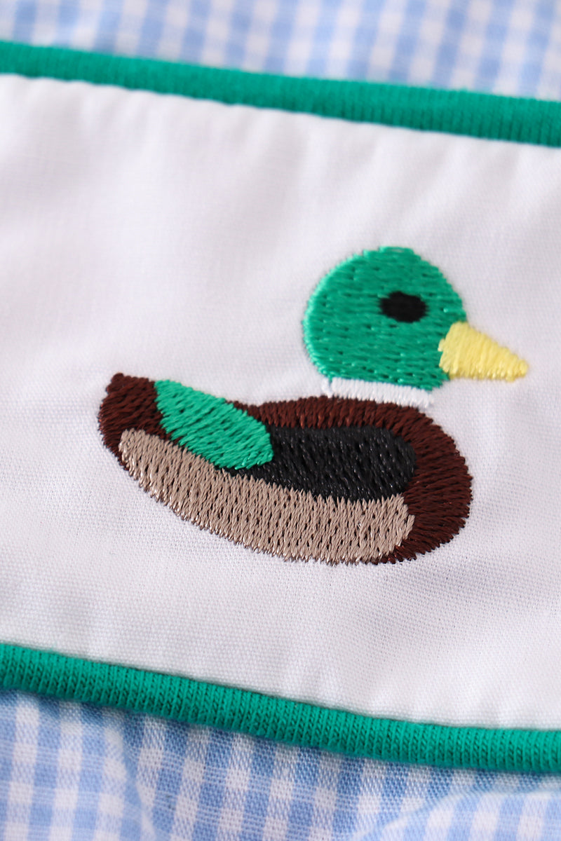 Premium Blue Duck Embroidery Boy-Gingham Bubble