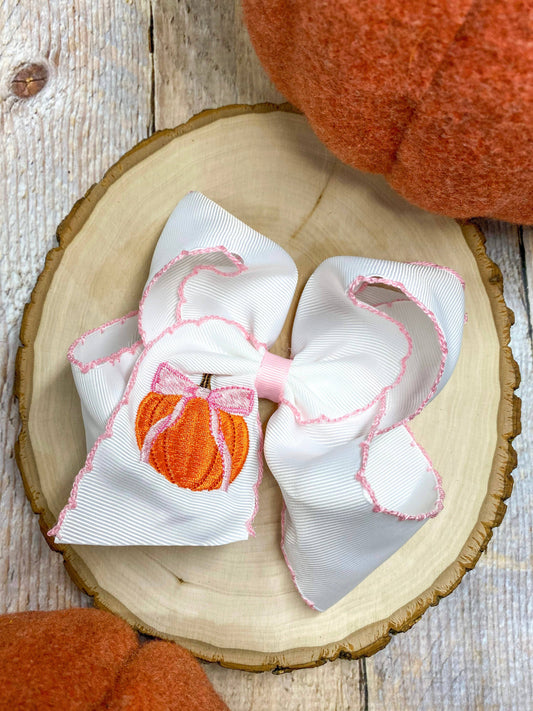 Coquette Pumpkin Embroidered Moonstitch Hair Bow