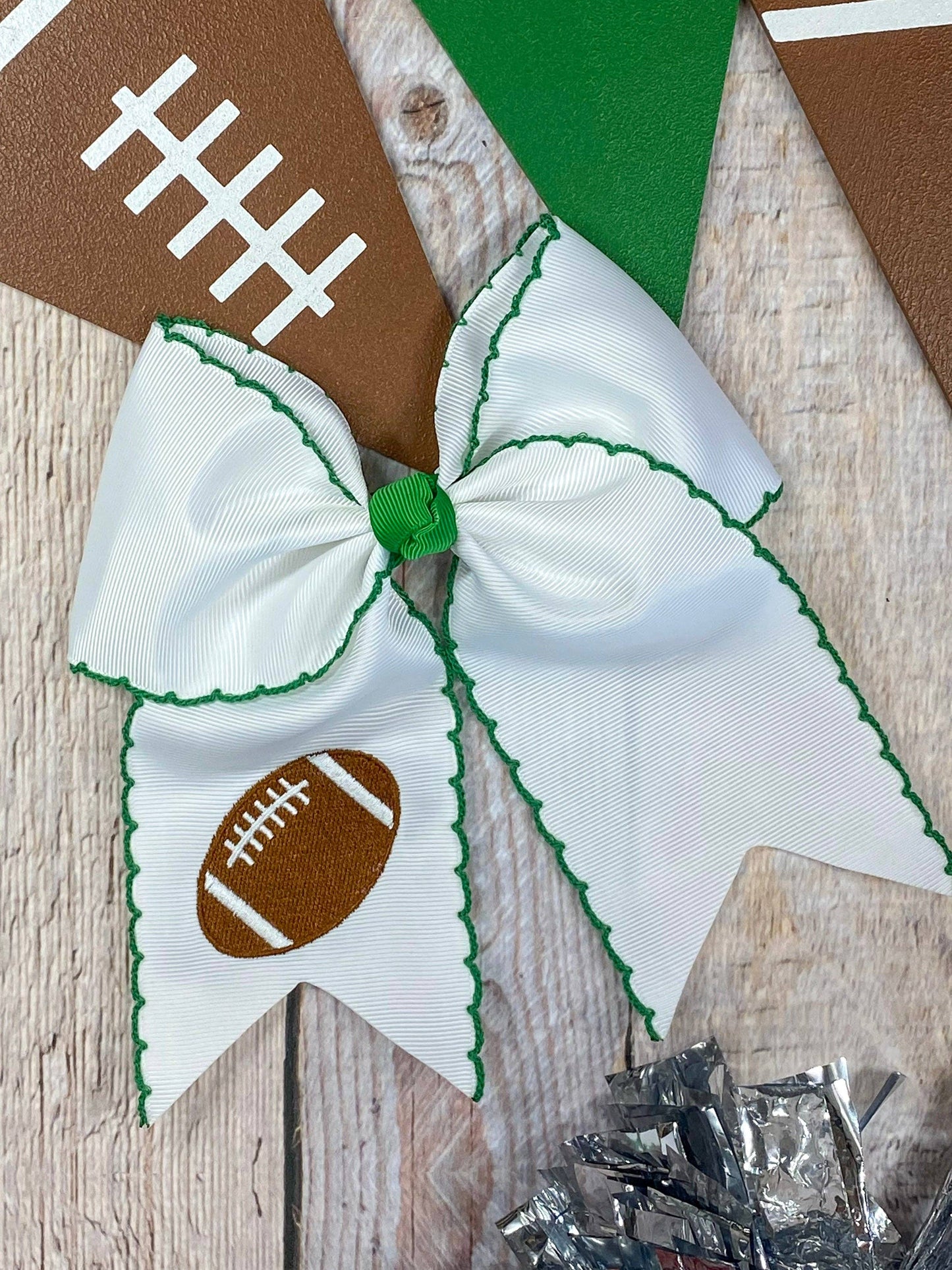 Football Embroidered Moonstitch Cheer Bows: Game Day