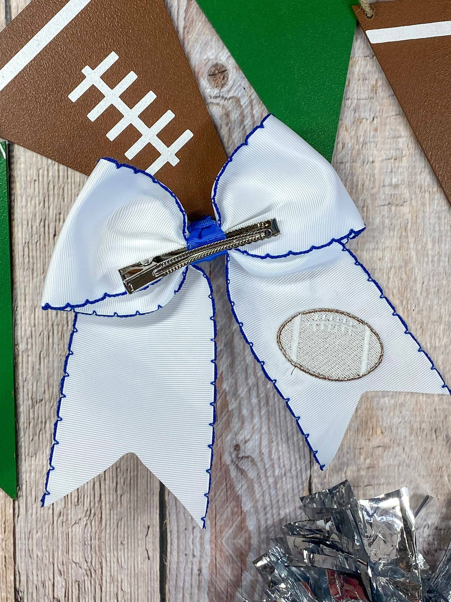 Football Embroidered Moonstitch Cheer Bows: Game Day