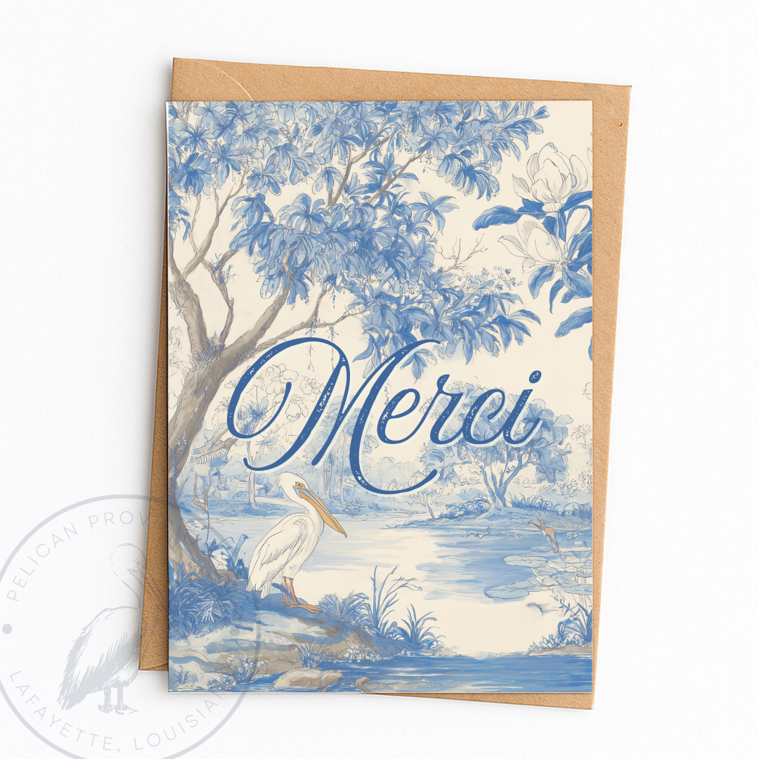 Greeting Card Merci Pelican Scene