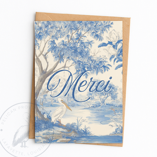 Greeting Card Merci Pelican Scene