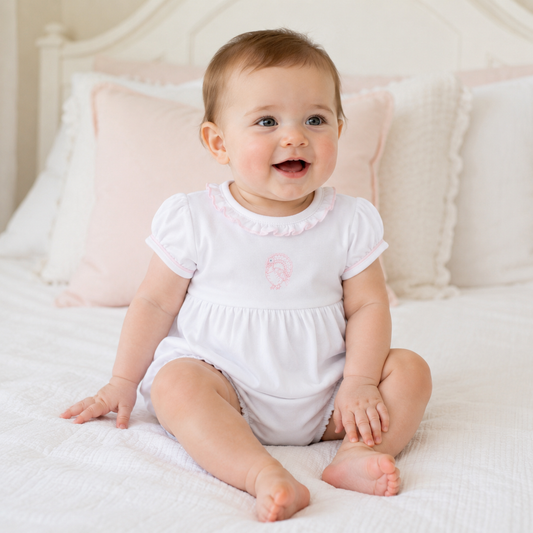 Harvest Blessings Hand-Embroidered Short Sleeve Bubble - Pink