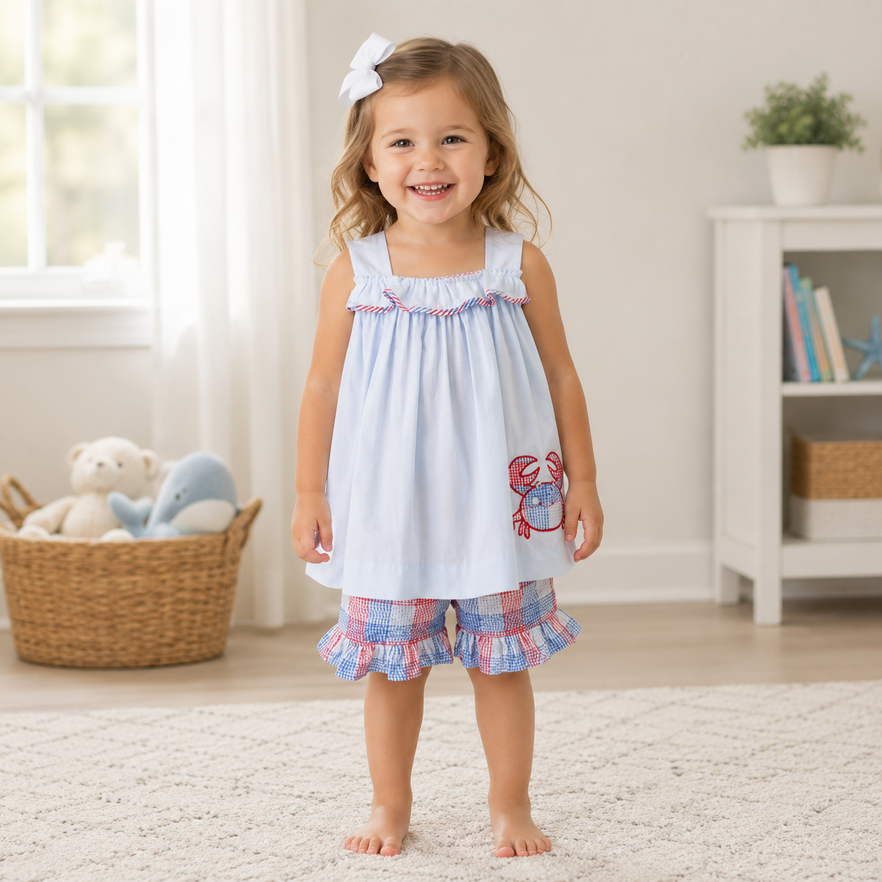 Crab Applique Sun Top & Shorts Set