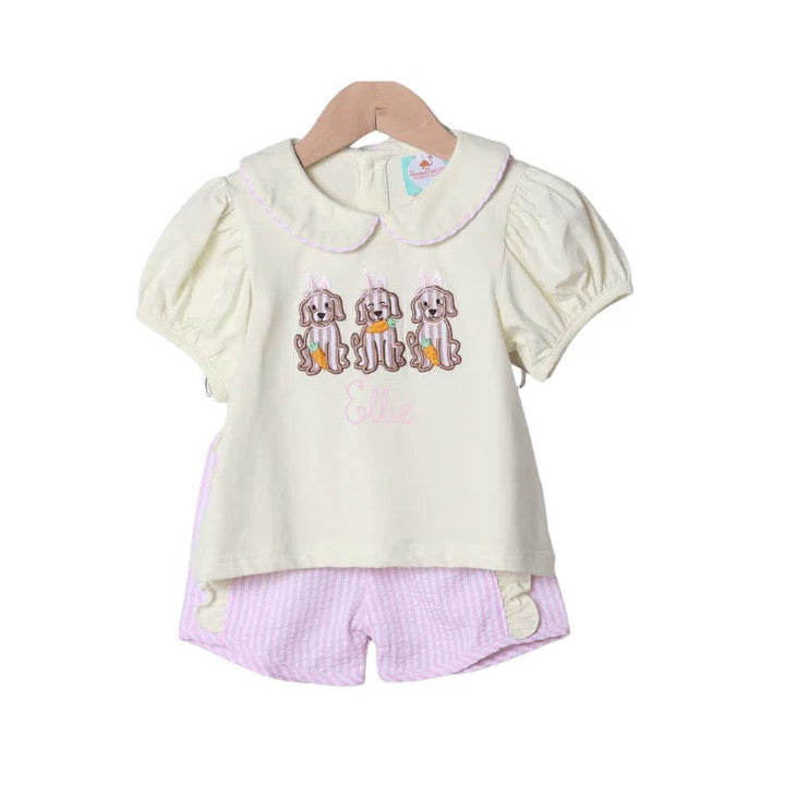 Applique Easter Puppy Pink Seersucker Short Set
