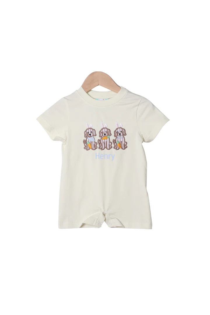 Applique Easter Puppy Yellow Knit Romper