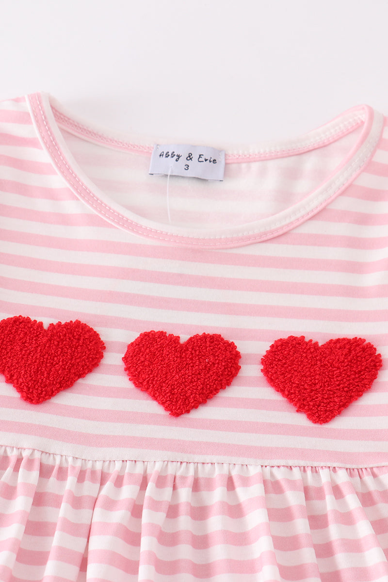 Pink stripe valentine heart french knot girl set