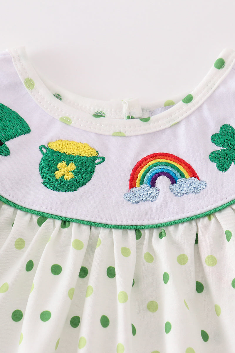 Green lucky clover embroidery girl bloomer set