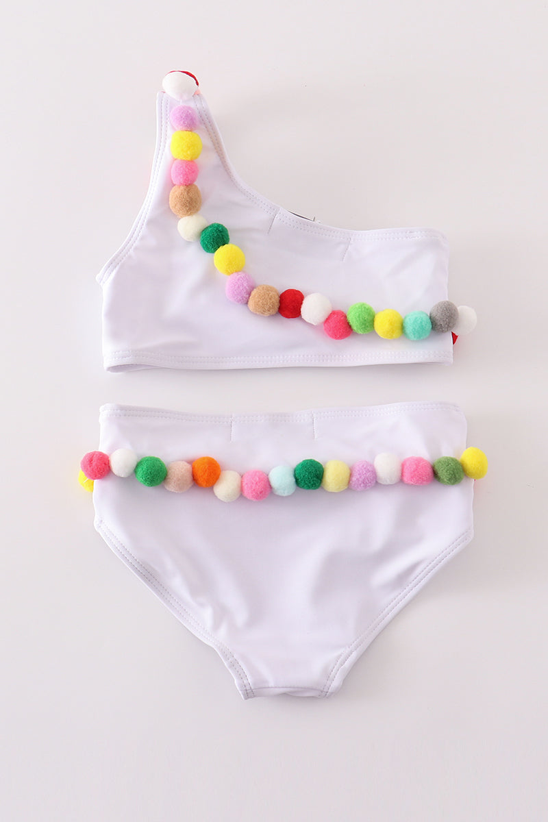 Multicolored pom pom 2pc swimsuit